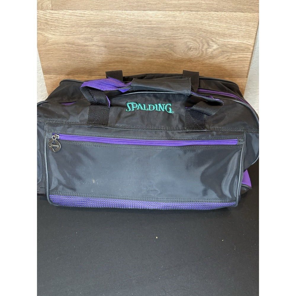 Vintage Spalding Nylon Zip Up Duffle Bag - Retro Black/Purple/Teal, 19x10x11